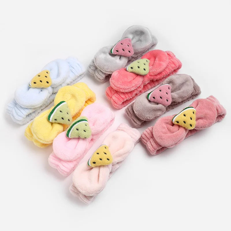 Women's Spa Fleece Makeup Hairbands Cosmetic Terry Cloth Shower Bow Headbands for Washing Face Fruit Hairbands