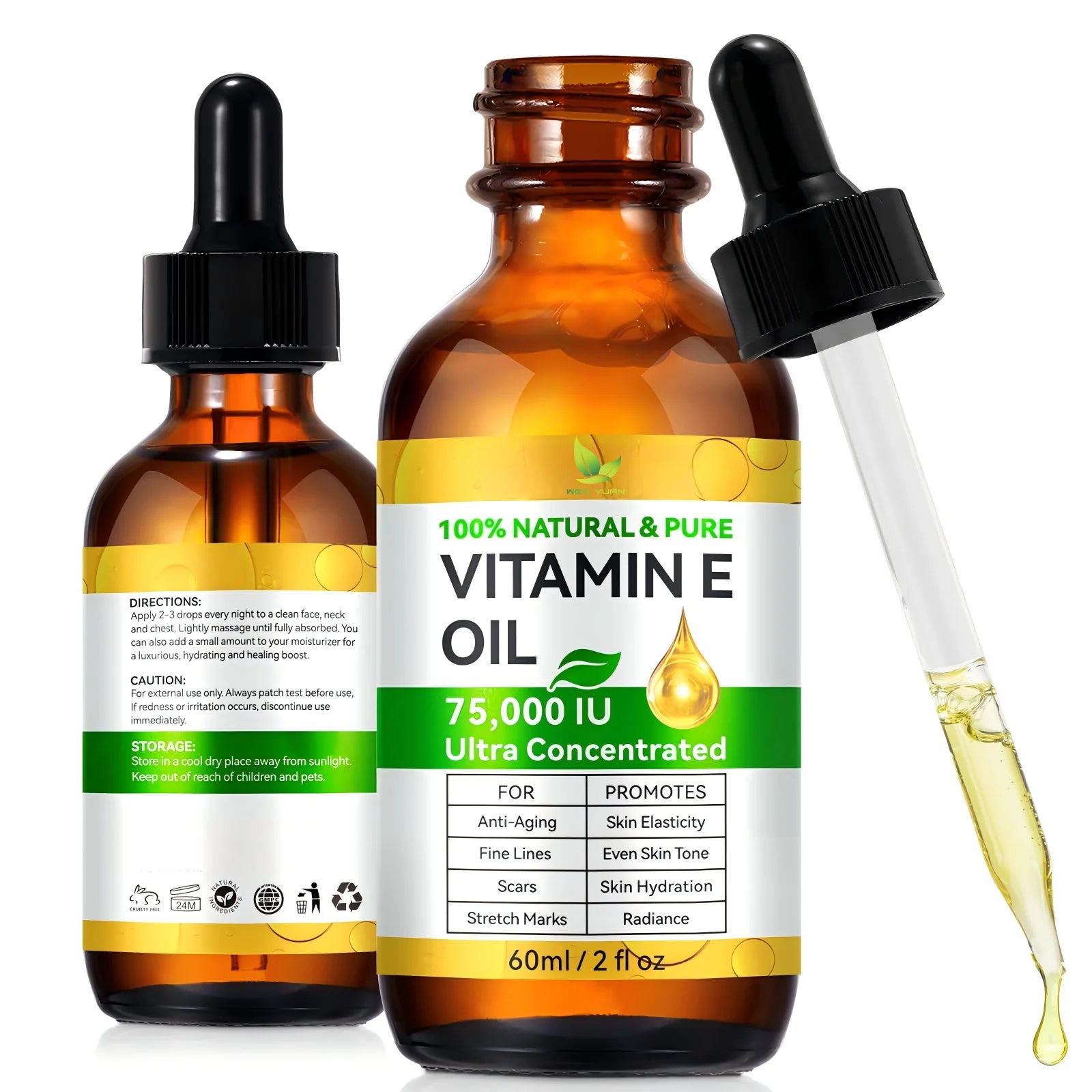100% Pure Natural Vitamin E for Skin Face Hair Scars Deep Moisturizing Body Oil for Dry Skin Wrinkles Cold-Pressed Skincare