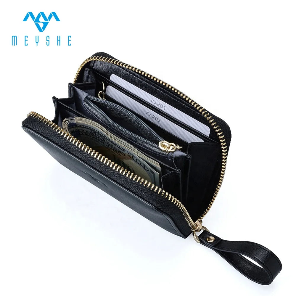 Custom Black Leather Mini Wallet Purse for Girls Cute Student Coin Bag with Luxury Metal Zipper Card Holder