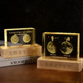 2024 New Night Light Laser Moon Cloud Engraved Crystal Block Cube Paperweight with Wooden Light Base MH-F0596