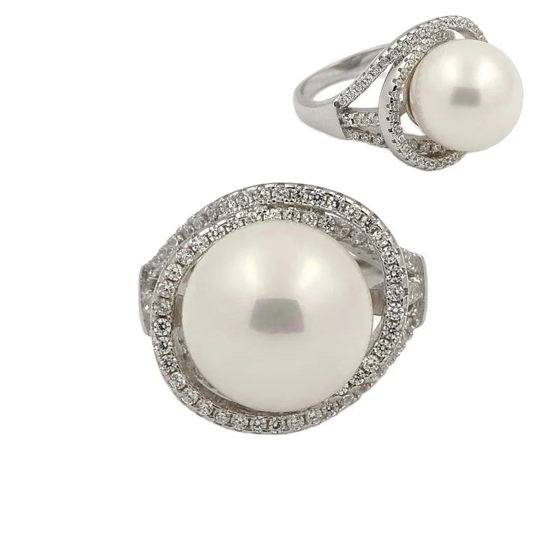 Summer Accessories Large Pearl Rings Natural Freshwater Pearl 925 Sterling Ring