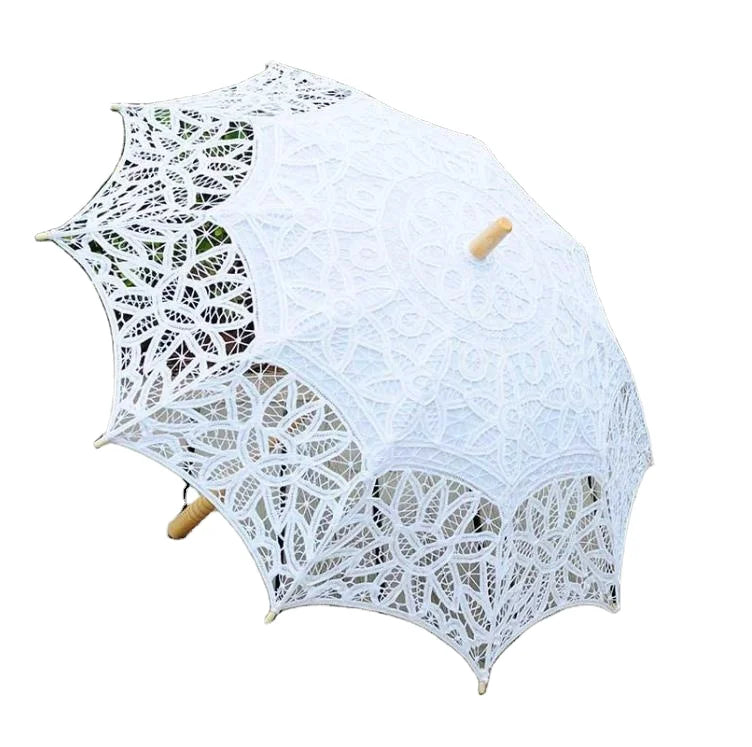 Elegant Princess Lace Umbrella Cotton Handmade Embroidery Wedding Parasol Umbrellas