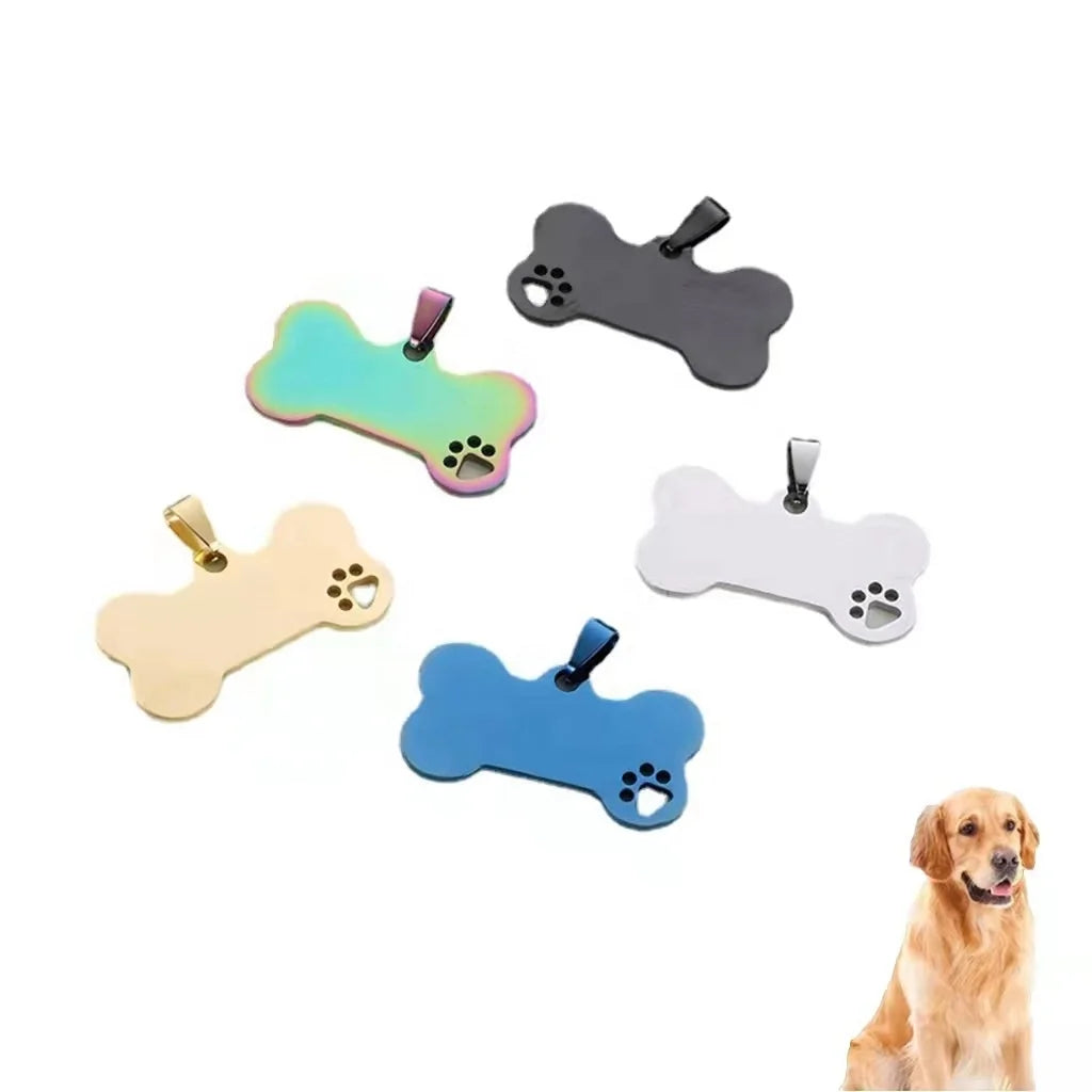 Stainless Steel Hollow Footprint Bone Dog Tag Gold Steel Color Rose Gold Black Pet ID Tag
