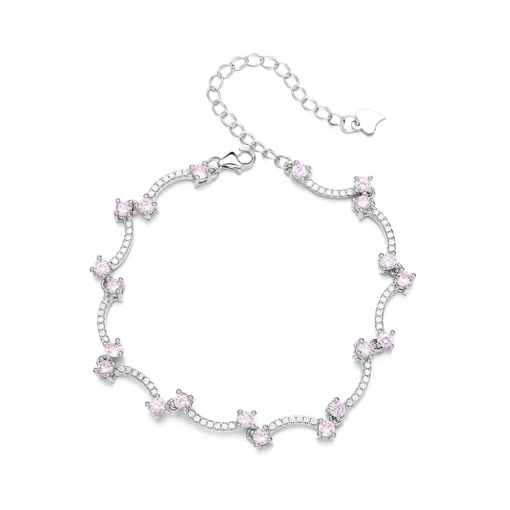 925 Silver Bracelet for Women Fashion 925 Silver Plated Bracelet Sweet Amethyst Bracelet