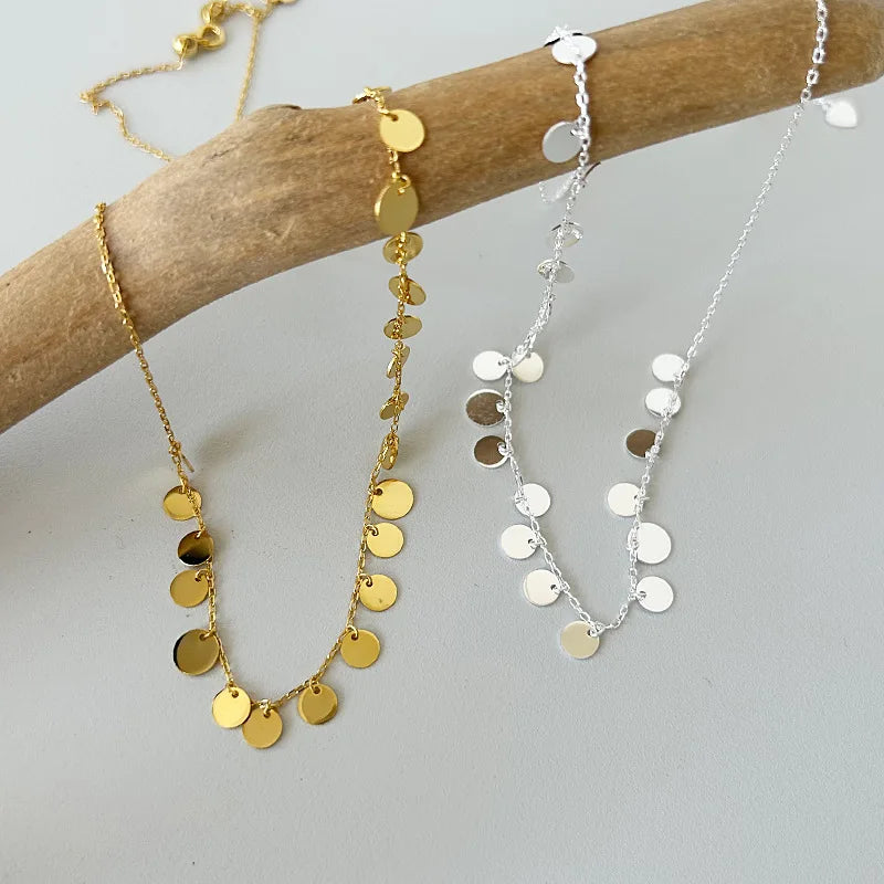 Gold Women Trendy Jewelry Glitter Medallion Tassel Charm 925 Sterling Silver Necklace
