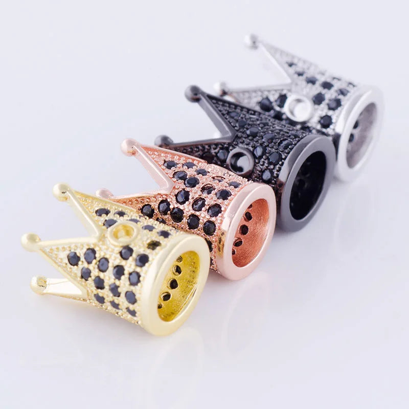 DIY Micro Pave CZ Cubic Zirconia Crown Brass Spacer Beads Accessories For Jewelry Making MegaBDM