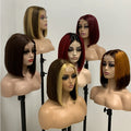 Short Medium Split Non-glue Human Hair Wig Double Straightened Bob Front Lace 6-12 Inches Black Transparent European Hair Mix
