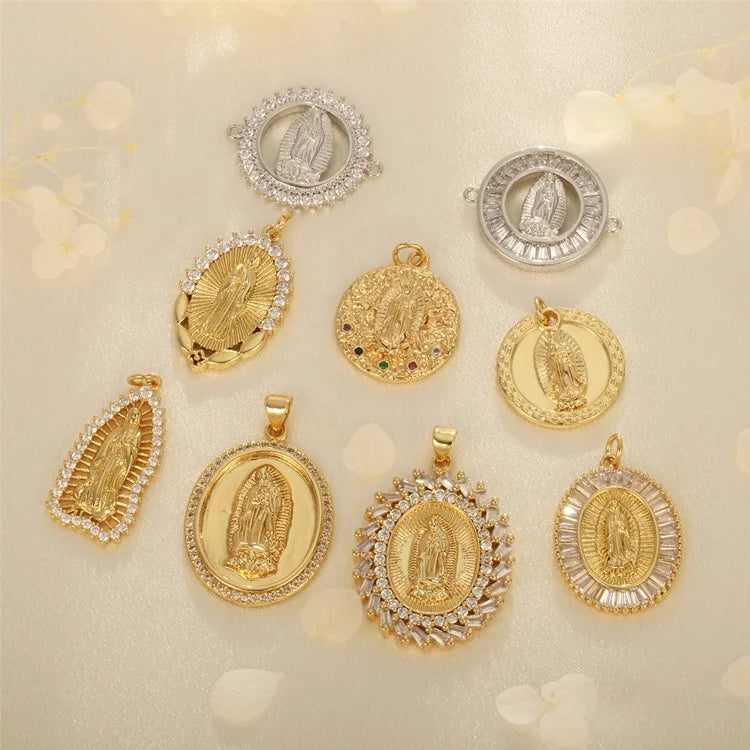 Jinyuan Fashion Vintage Children's Brass CZ Zircon Large Gold Plated Virgin Mary Pendant