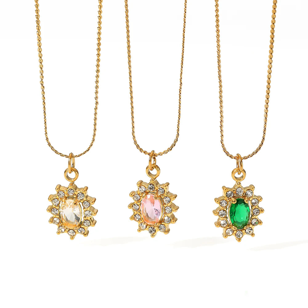 Best Selling Stainless Steel 18K Gold Plated Diamond Rhinestones Cubic Zirconia Pendant Necklace for Women Tarnish Free