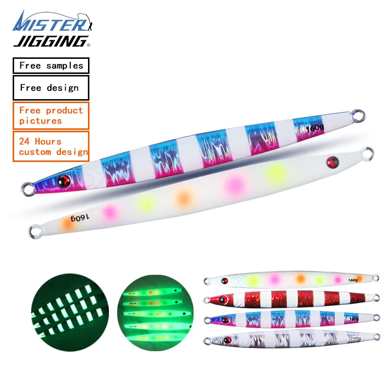 MISTER JIGGING 160g Fishing Lures Saltwater Fishing Speed Jigging Lure Luminous Metal Jig Lure