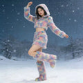 knee high fur boots women poodle fur knee boots faux fur over-the-knee boots