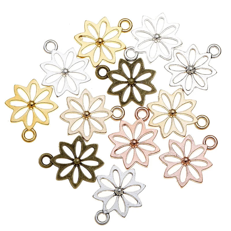 200pcs/bag Charms Double Sided Hollew Flower Tibetan Silver Color Pendants Antique Jewelry Making DIY Handmade Craft Q1149