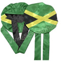 Wholesale Flag Bonnets Vendors Customized Silk Satin Hair Bonnet Double Lined Satin Haitian Jamaica Flag Bonnets With Ties
