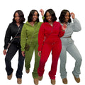 2024 Fall Winter Women Tracksuits Solid Color Loose Half Zipper Sweatshirt and Flare Pants 2 Piece Pant Set Sweatsuits Set