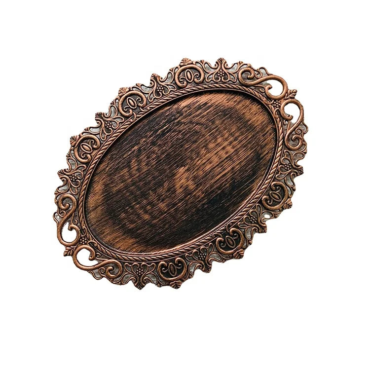 Eco-Friendly Wedding Party Table Decorative Mirror Tray European Retro Oval Plastic Charger Plate