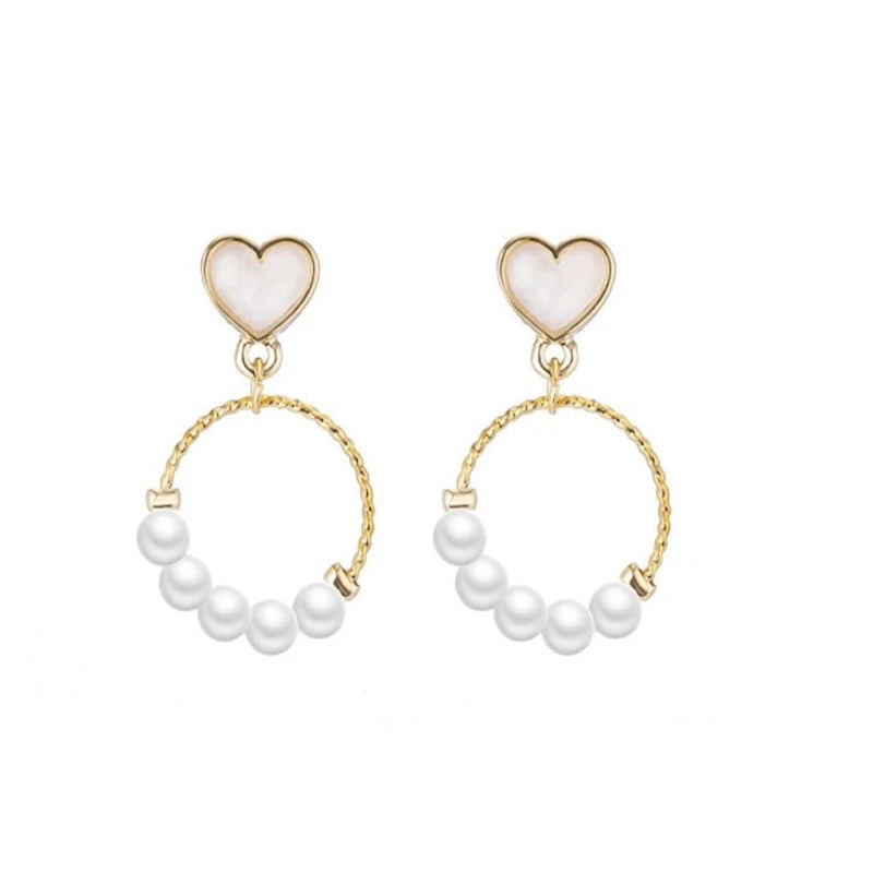 Pendiente 925 Silver Pin Temperament Earrings Small Ring Geometric Hoop Earrings Sweet Heart Pearl Stud Earrings Jewelry