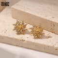 DE Sunflower Stainless Steel Earrings Fashion Gold Color Stainless Steel Earrings Sunflower Rhinestone Stainless Steel Earrings