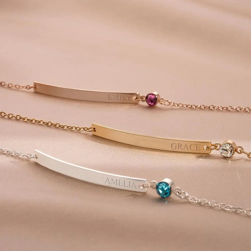 Stainless Steel Jewelry Laser Engraving Blanks Pendant Bracelets With Zircon Birthstone Jewelry High Quality Gift for Girlfriend
