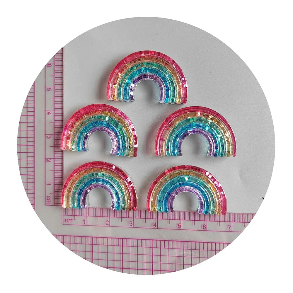 100PCS Kawaii Transparent Glitter Rainbow Cloud Flatback Resin Cabochon Fit Phone Deco Part DIY Scrapbooking Hair Accessory