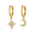 925 Sterling Silver Star Moon Dangle Hoop Earring CZ Drop Huggie Earrings Cute Cartilage Earrings Hoop for Women