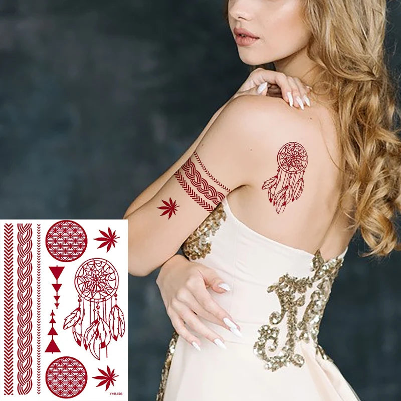 Hot New Red Henna Temporary Tattoo Stickers Waterproof India Sri Lanka Design Body Application Printed Process