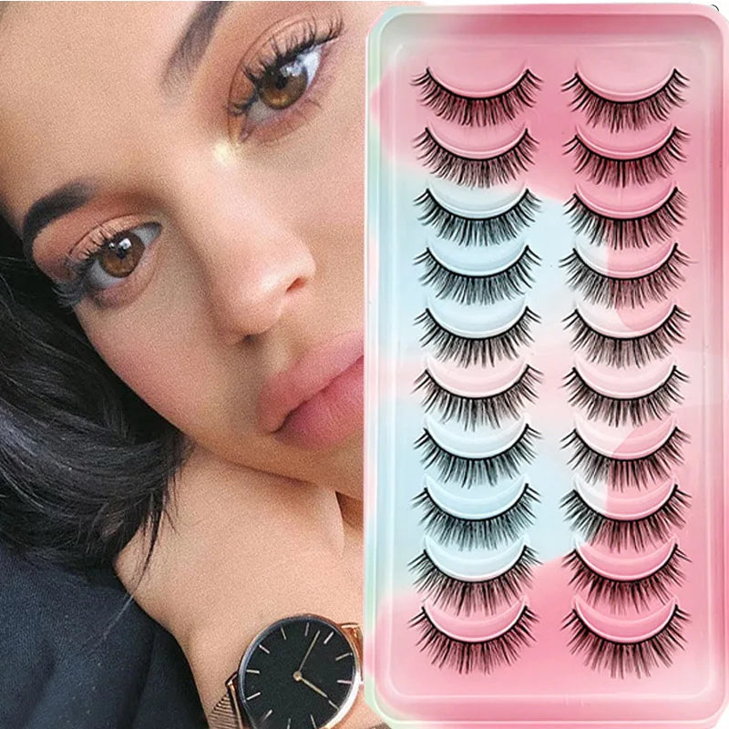 10 Pairs Mink Eyelashes Clear Band Eye Lashes Crisscross Transparent Band False Eyelashes Handmade Lashes Upper Lashes
