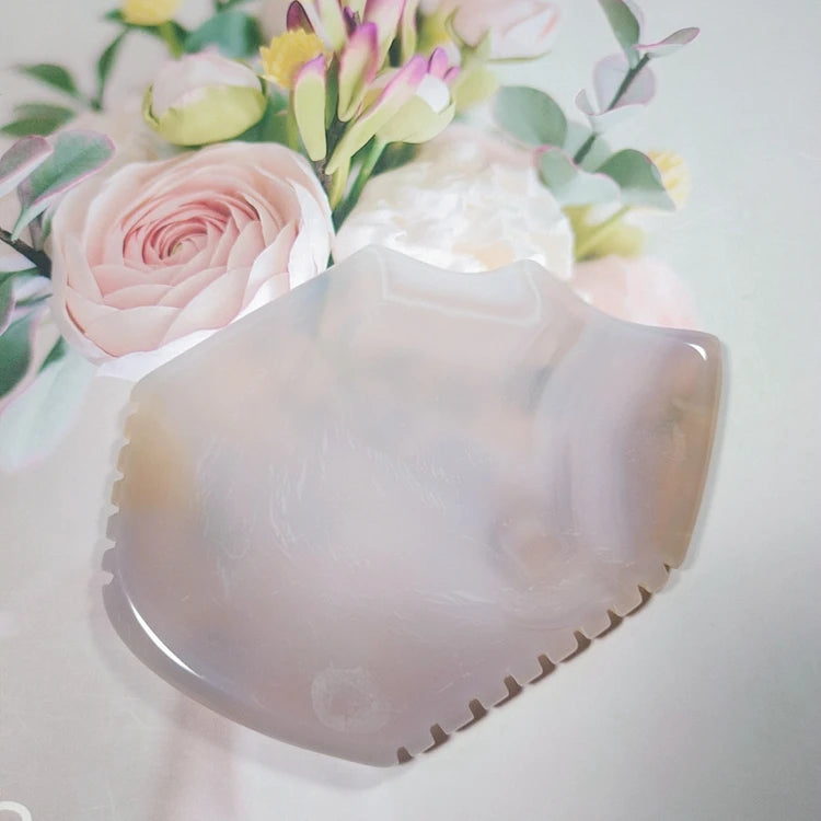 DIY Bian Gua Sha Guasha Custom Engraved Gua Sha Grey Agate Jade Stone Gua Sha Scraping Massage Board Tool