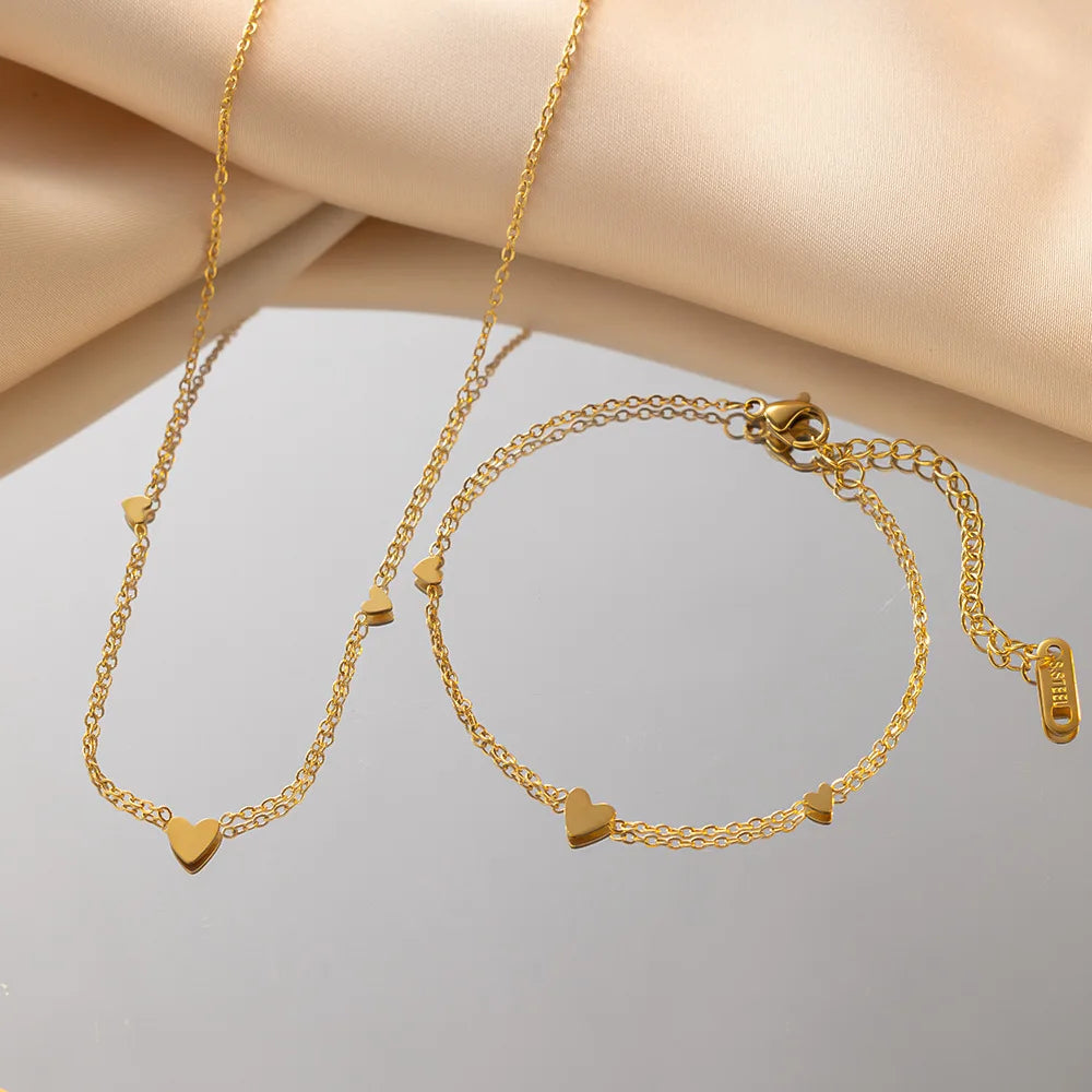Non Tarnish 18k Gold Plated Necklace Bracelet Titanium Steel Adjustable Stainless Steel Charms Bracelets Clavicle Chain Necklace