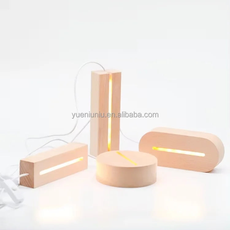 Durable Light Control Dc 5V Wooden Rectangle Led Luminous Base Romantic Night Light for Decoration