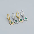 Factory Dropshipping 925 Silver Hoop Earrings Women 18K Gold Plated Sterling Silver Luxury Emerald Zircon Earrings Jewelry
