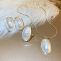 SC 2023 High Grade Real Gold Plated Statement Necklace Women Wedding Luxury White Oval Big Pearl Necklace Rings Stud Earrings