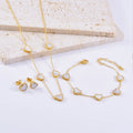 DAIHE 3 Pcs/ Set White Shell Love Heart Bracelet Necklace Earring Set Women's Stainless Steel Jewelry Set
