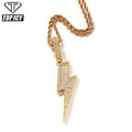 Top Icy Shiny Baguette Lightning Pendant Brass 18K Gold Plated CZ Fashion Jewelry Pendants Necklace for Men