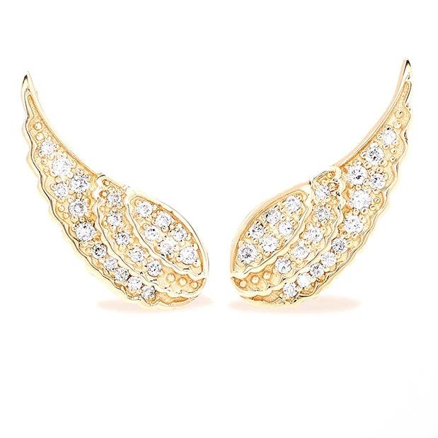 Gemnel New Arrivals 925 Silver 14karat Gold Diamond Wing Stud Earrings Women