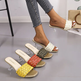 Women's Weave Transparent High Heel Sandals Ladies Slipper 105
