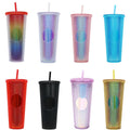 Plastic Bottles Bling Studded Cups Coffee Mugs Sports Tumbler With Straw Shinny Plastic Cups 24oz Travel Tumblers Wholesale
