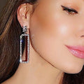 CAOSHI New Arrival Geometric Dangle Earrings Full Sparkling Cubic Zircon Long Bridal Hollow Rectangle Wedding Earrings for Women