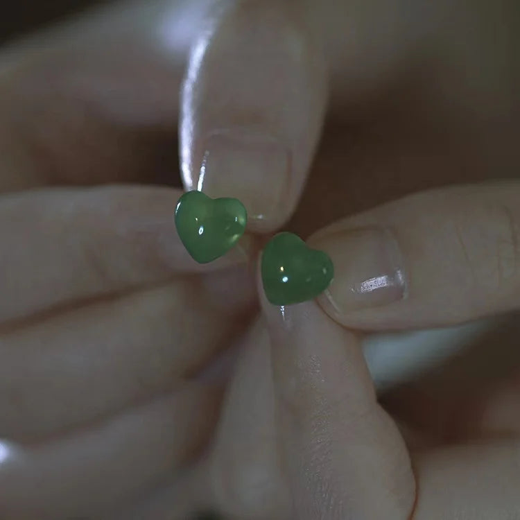Hand Made 925 Sterling Silver Natural Green Chalcedony Stud Earrings Healing Crystal Gemstone Fine Jewelry
