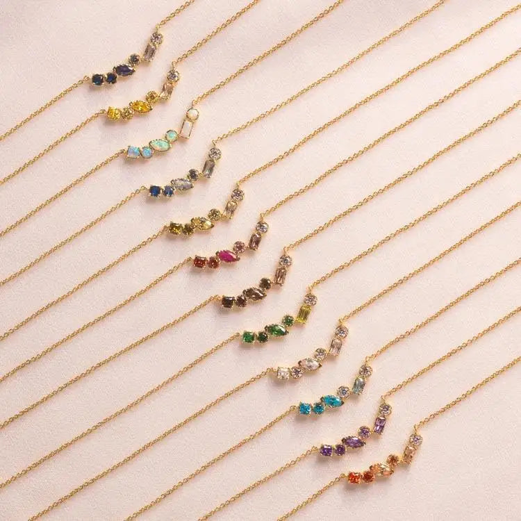 Elegant Personalized Copper Link Chain Choker Necklace with 12 Birthstones Cubic Zirconias Real Gold Plating for Parties