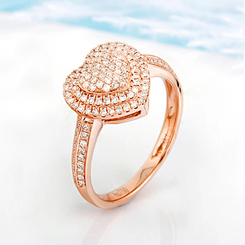 Wedding Rings Genuine 18 Carat Gold Natural White Diamond Heart Shape Real 18k Gold Diamond Ring Women Engagement