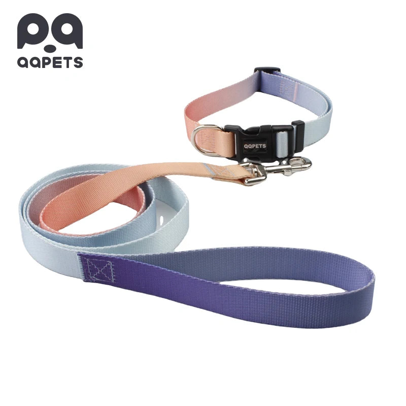 QQpets Custom Dog Collar and Leash Set Gradient Ombre Color Nylon/Polyester Print Matching Design Eco-Friendly Breakaway 2025