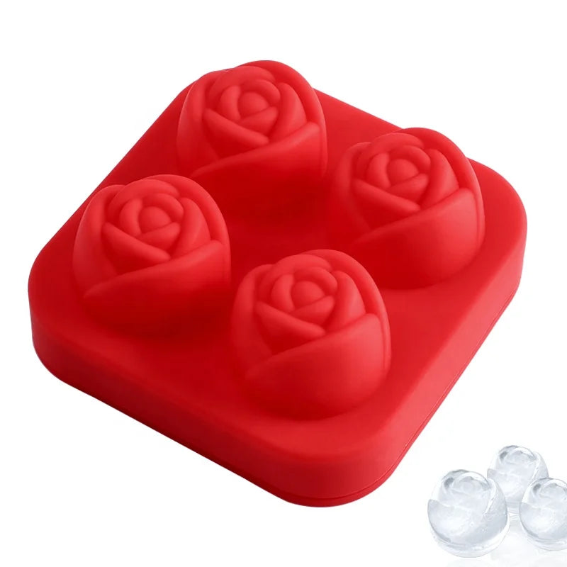 4 Cavity Easy Release Large 3D Rose Popsicle Ice Cream Silicone Mold Rose Ice Cube Mold