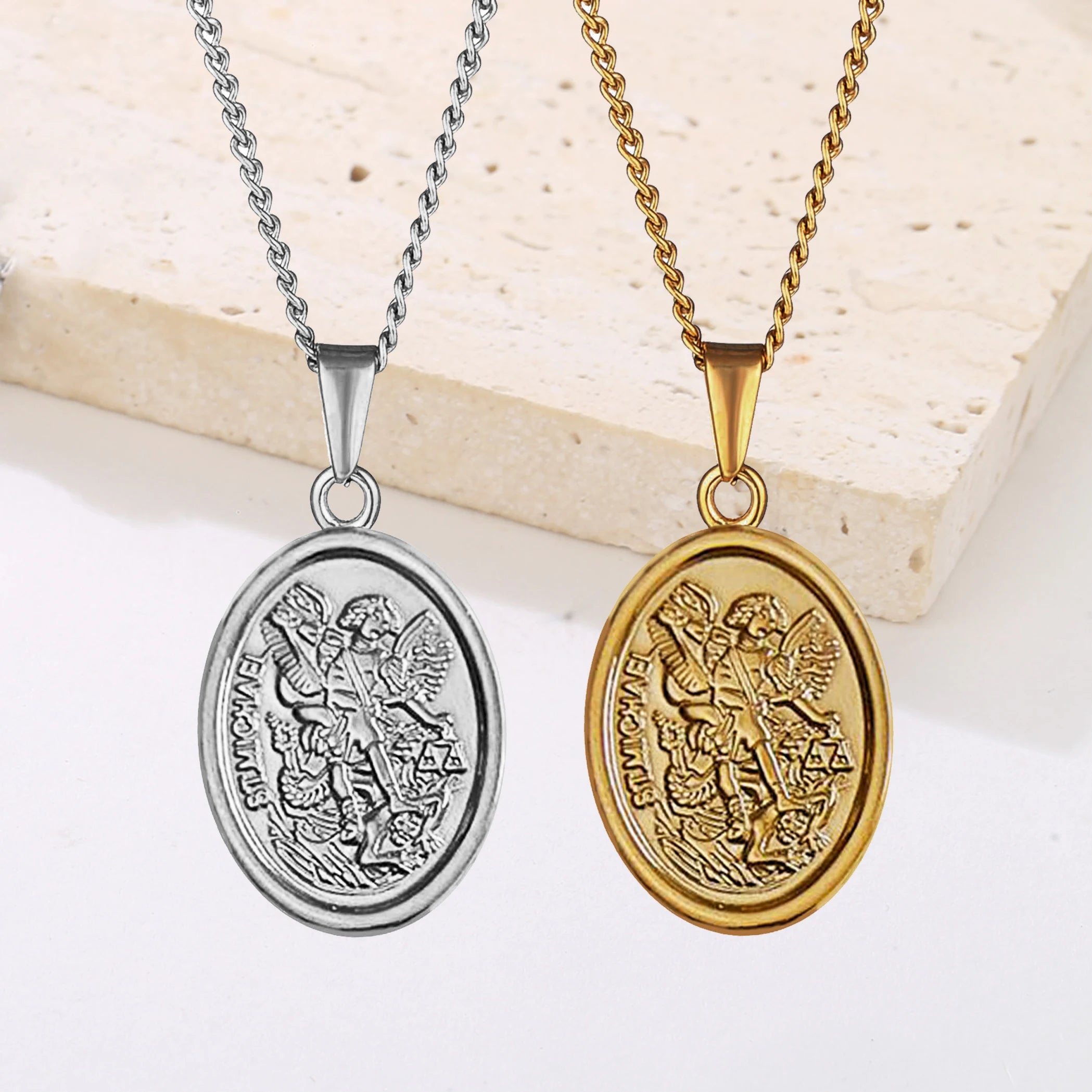 Trending Products Stainless Steel Fine Jewelry St Michael Necklace Men 18k Gold Religious Archangel Saint Michael Medal Necklace