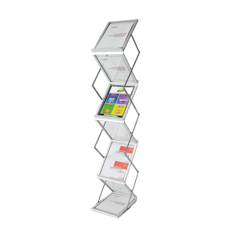 Portable z-type aluminum fold-up literature stands indoor advertising display brochure floor stand with A4 size