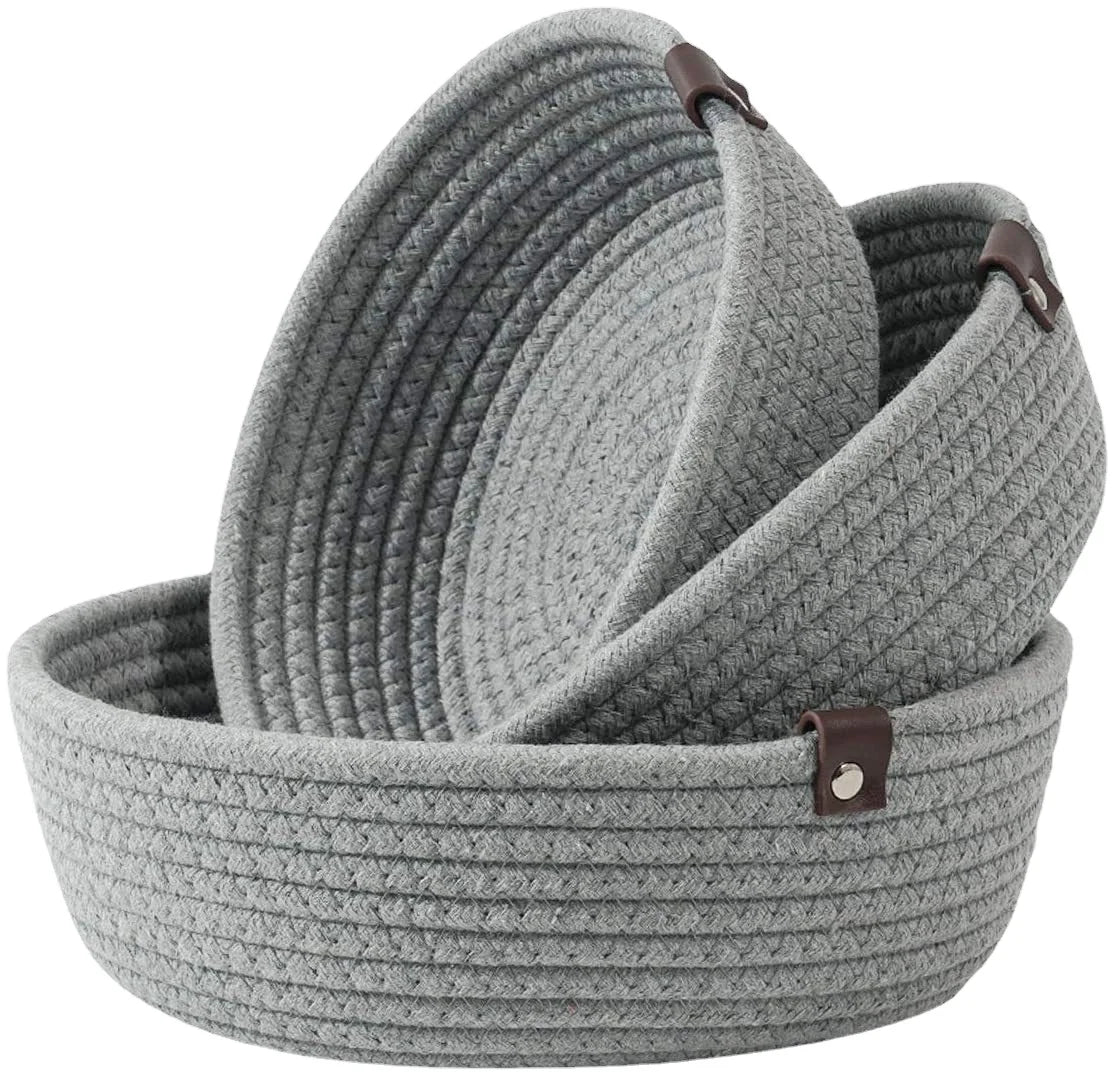 3 Pack Cotton Rope Basket Fruit Storage Trays  Coffee Table Decor Small Rope Basket