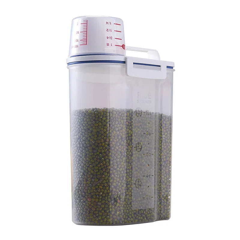 Airtight Dry Food Cereal Flour Rice Dispenser Pet Dog Cat Food Storage Bin Rice Storage Container with Measuring Cup