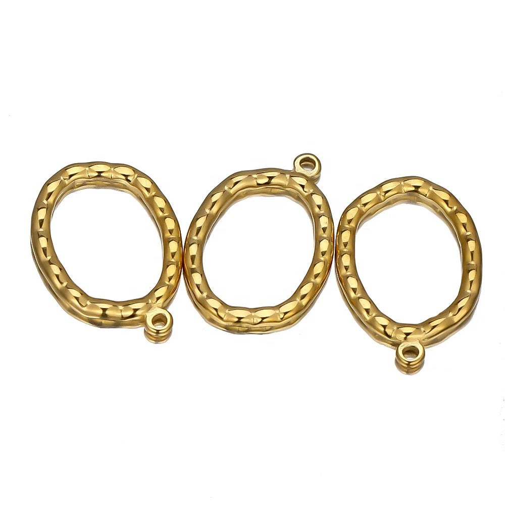 5Pcs Stainless Steel Oil Pressure Hollow Out Oval Bamboo Joint Charms Pendants for DIY Necklace Earrings Making Supplies Jewelry