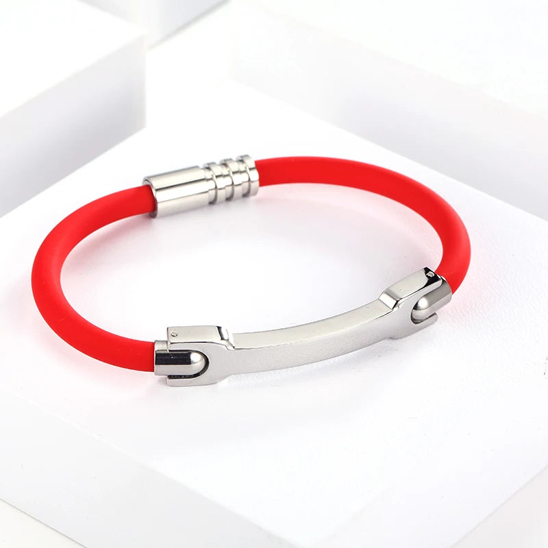 Personalized Stainless Steel Rose Gold Plated Silicone Bangle with Magnetic Closure Unisex Trendy Jewelry