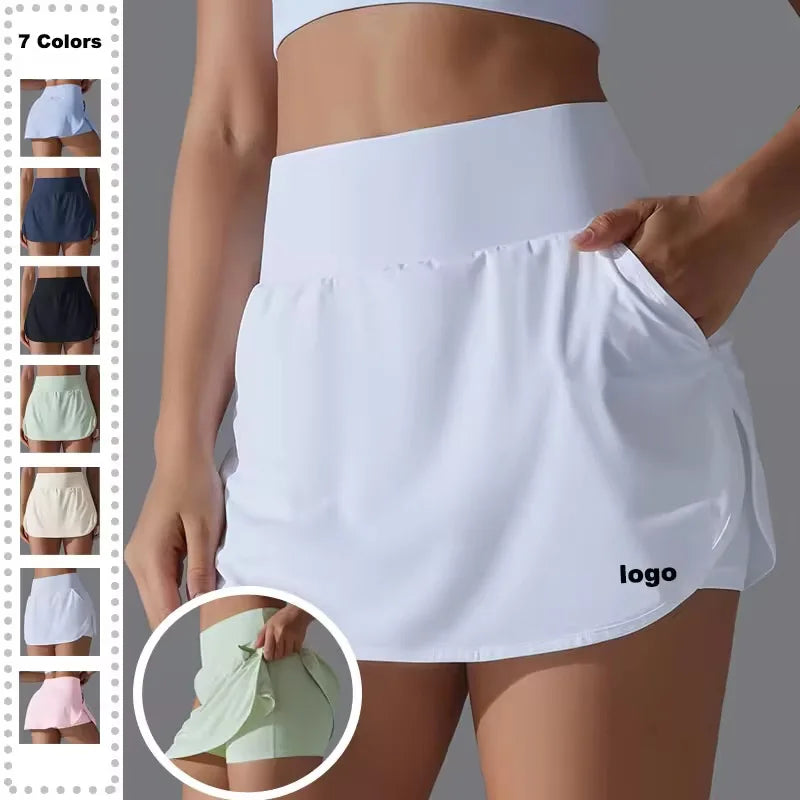 Womens Clothing Tennis Skirt High Waist Lightweight Tight Yoga Shorts One Piece Gym Fitness With Pocket Sportswear for Women