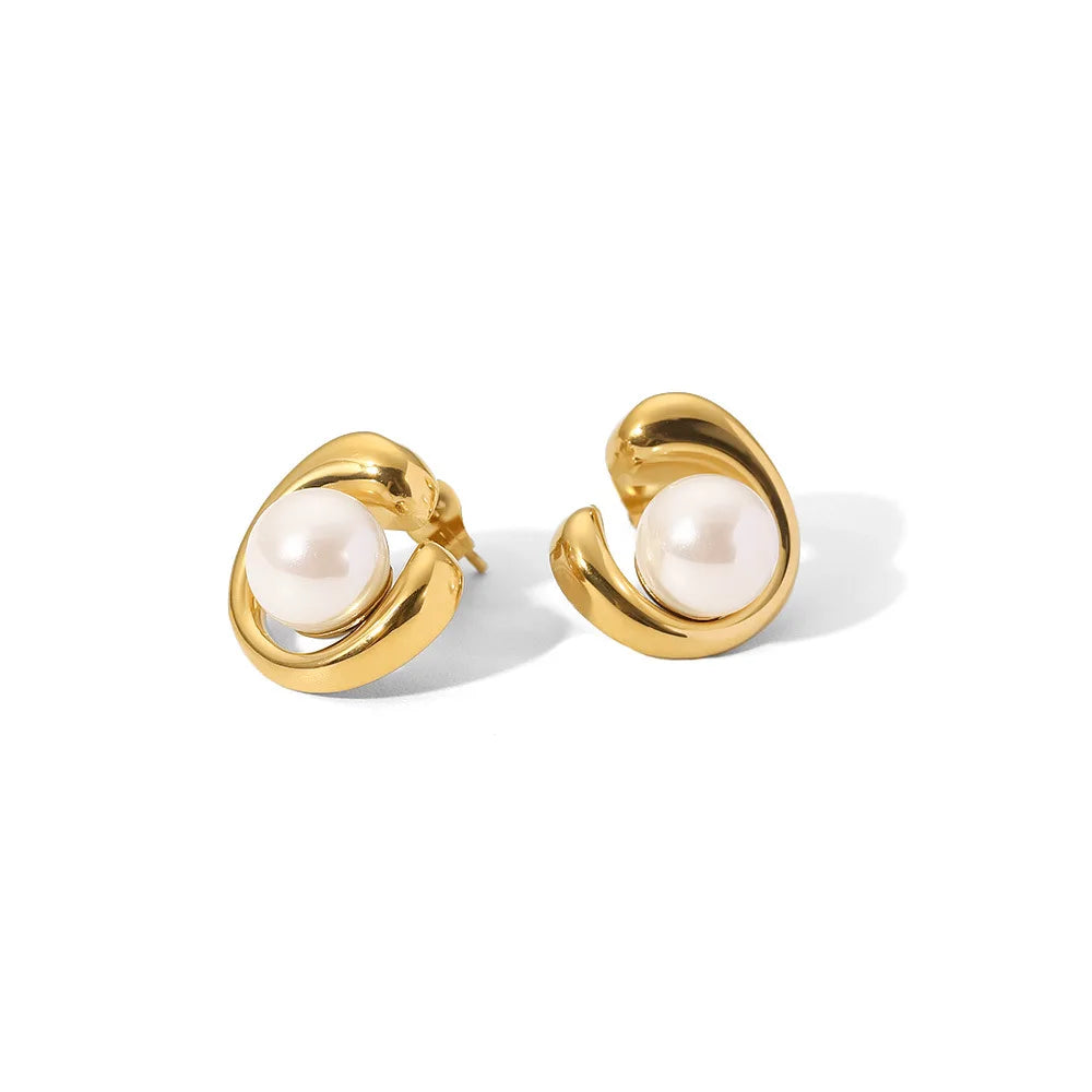 2022 Hot Sale Popular Stainless Steel Jewelry Geometric Gold Stud Earrings Romantic Pearl Earrings for Women Girls